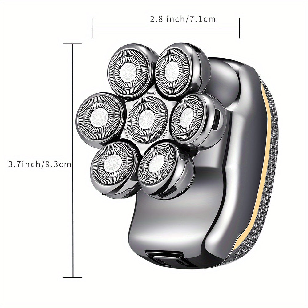 Men'S Electric Head Shaver Razor - Rechargeable Cordless Hair Shaving Razors for Bald Man 6 in 1 Wet Dry Beard Trimmer Body Hair Cutting Clipper Grooming Kit 7 Rotary Heads (Gray) - Power Supply: USB Charging (built-in Batter