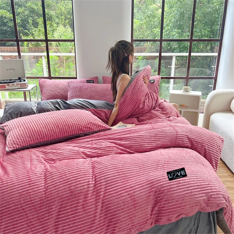 Winter Thick Velvet Duvet Cover Warmth Solid Color Bedding Set Double Quilt Cover Twin Queen King Comforter Cover 220*240cm