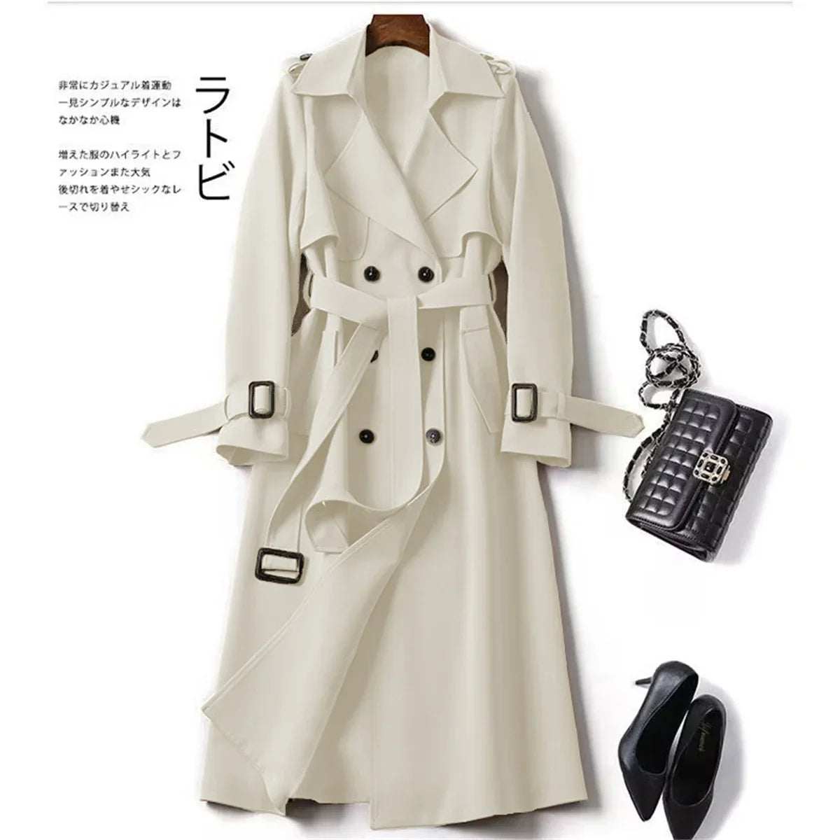 Elegant Women Fashion British Jackets Autumn Winter Widebreaker Streetwear Midi Coats Casual Office Lady Button Slim Chic Coat