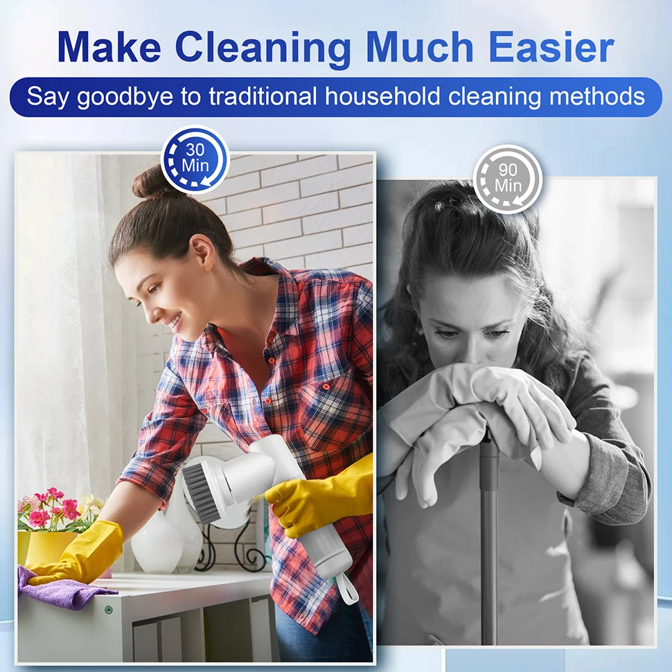 New Electric Spin Scrubber Cordless Cleaning Brush with 2 Rotating Speeds & 6 Replaceable Heads for Bathroom,Kitchen,Wall,Ove