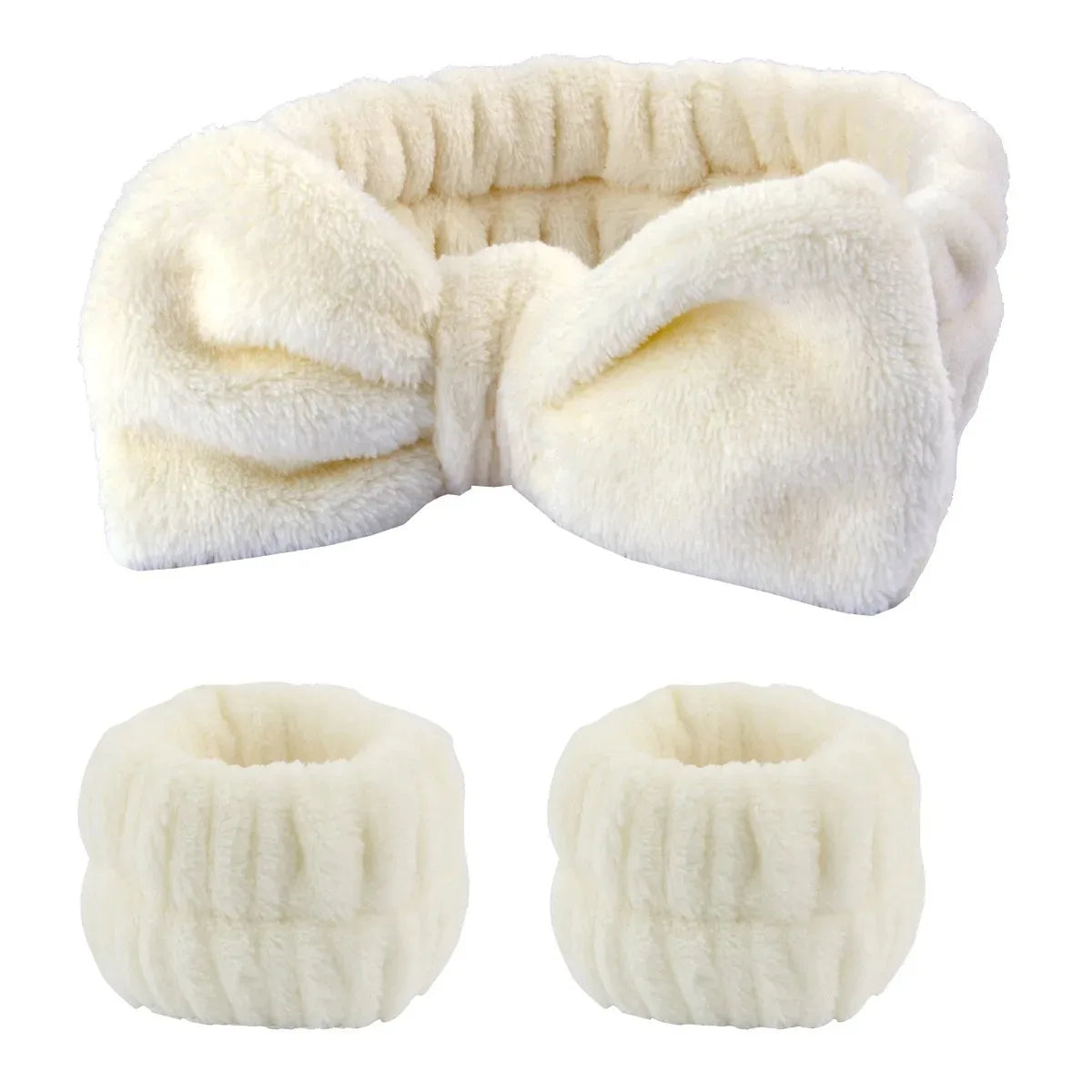 Bow Headband Wristband Set Towel Elastic Soft Washing Face Shower Make Up Yoga Sports Skincare Headband For Women Girls