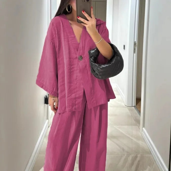 Elegant 2 Piece Set Women Outfit 2025 Summer Casual half sleeve Tops New In Matching Trousers Pants Sets Female Clothing Suit