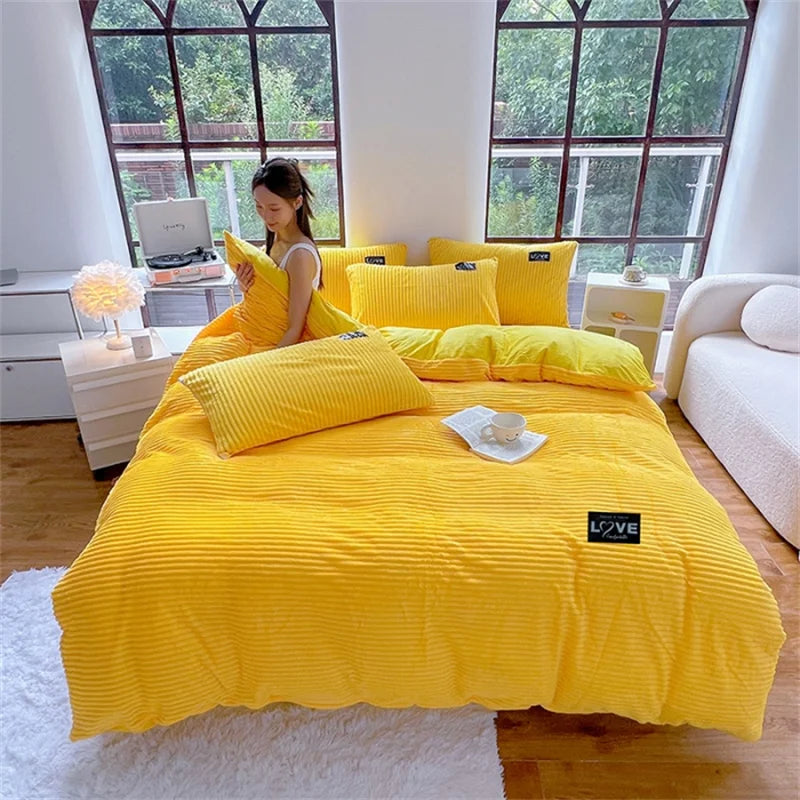 Winter Thick Velvet Duvet Cover Warmth Solid Color Bedding Set Double Quilt Cover Twin Queen King Comforter Cover 220*240cm