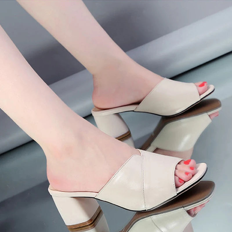 Sandals Women's 2022 Summer Comfortable Non-slip High Heel Slippers Open Toe Ladies Sandal Women Footwear High Heel Chunky Heels