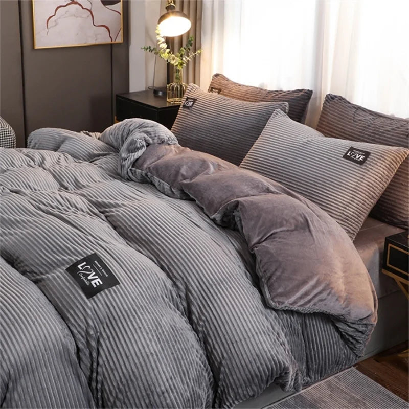Winter Thick Velvet Duvet Cover Warmth Solid Color Bedding Set Double Quilt Cover Twin Queen King Comforter Cover 220*240cm