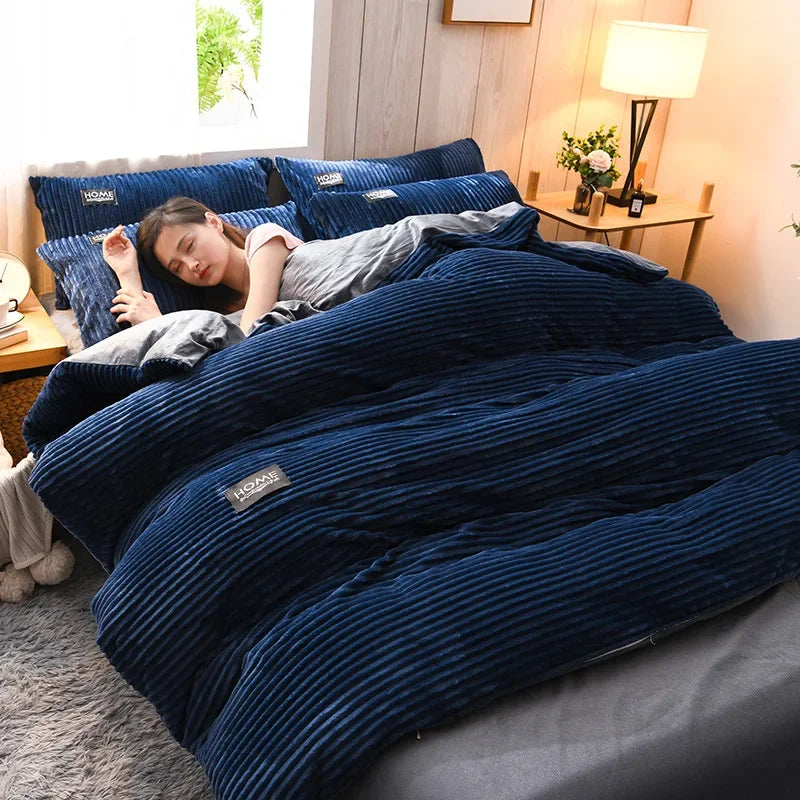 Winter Thick Velvet Duvet Cover Warmth Solid Color Bedding Set Double Quilt Cover Twin Queen King Comforter Cover 220*240cm