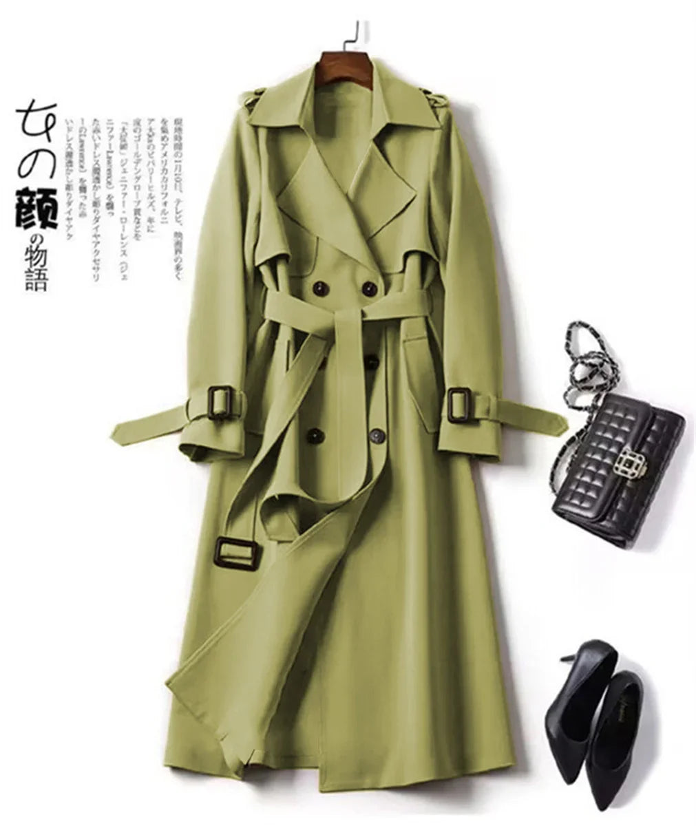 Elegant Women Fashion British Jackets Autumn Winter Widebreaker Streetwear Midi Coats Casual Office Lady Button Slim Chic Coat