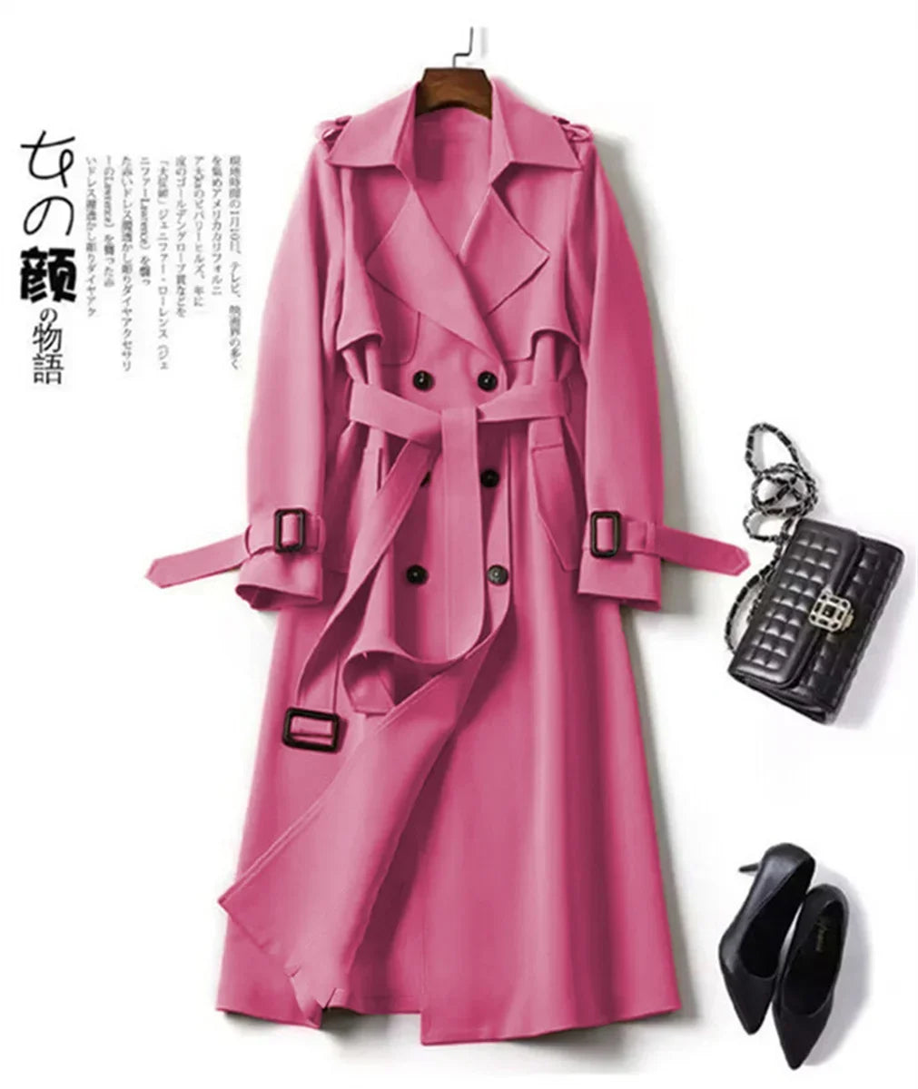 Elegant Women Fashion British Jackets Autumn Winter Widebreaker Streetwear Midi Coats Casual Office Lady Button Slim Chic Coat