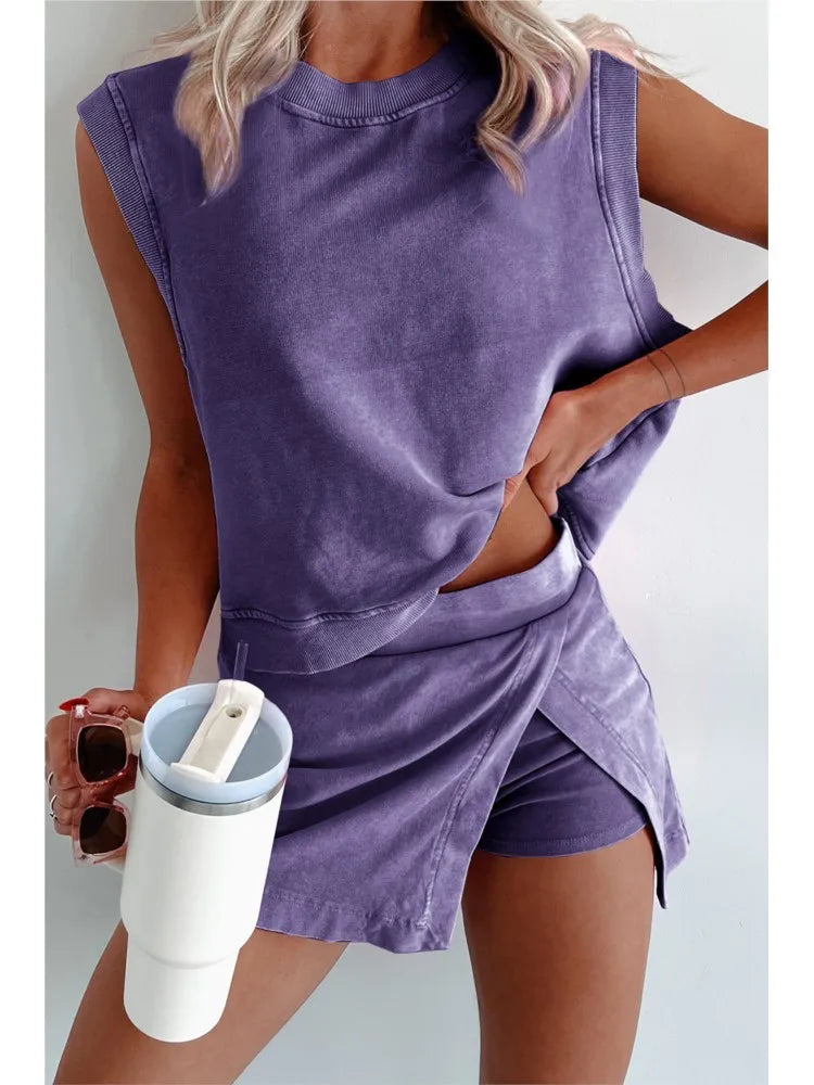 Fashion Casual Two Piece Outfits Woman New Summer Pure Cotton Short-sleeved T-shirt And Shorts Two-piece Set Solid Women's Suit