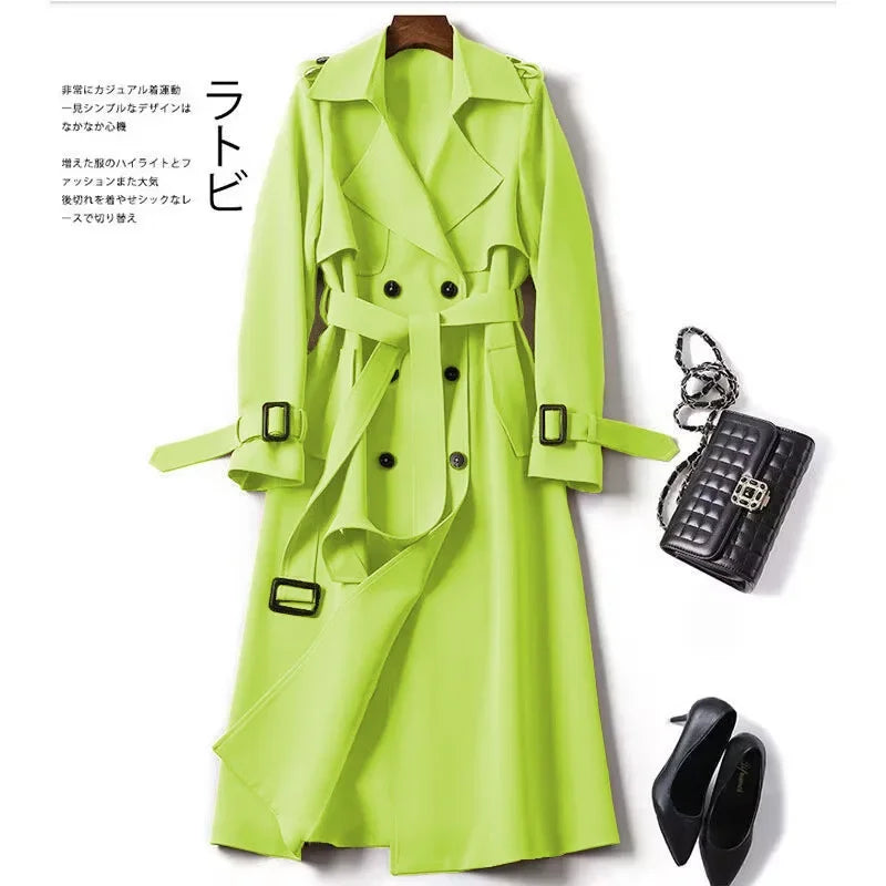Elegant Women Fashion British Jackets Autumn Winter Widebreaker Streetwear Midi Coats Casual Office Lady Button Slim Chic Coat