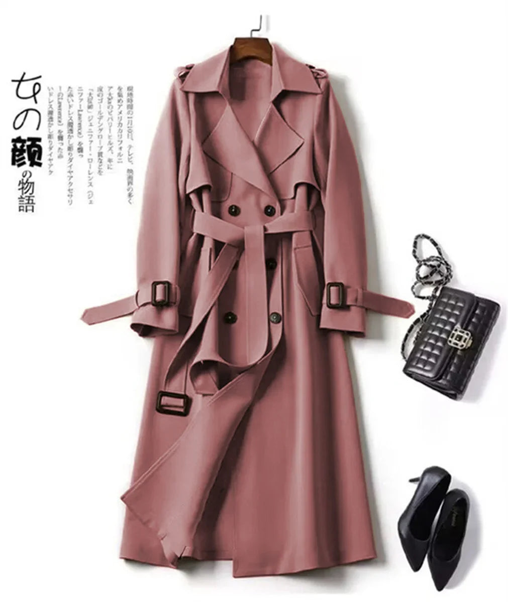 Elegant Women Fashion British Jackets Autumn Winter Widebreaker Streetwear Midi Coats Casual Office Lady Button Slim Chic Coat