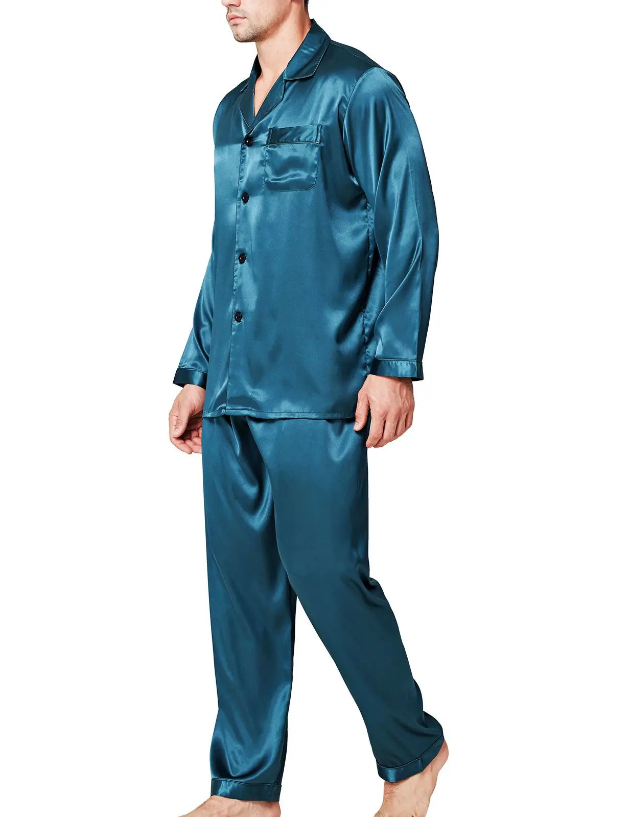 Mens Silk Satin Pajamas Set Pajama Pyjamas Set PJS Set Sleepwear Loungewear S,M,L,XL,2XL,3XL,4XL__Perfect Gifts