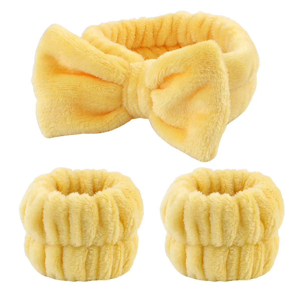 Bow Headband Wristband Set Towel Elastic Soft Washing Face Shower Make Up Yoga Sports Skincare Headband For Women Girls