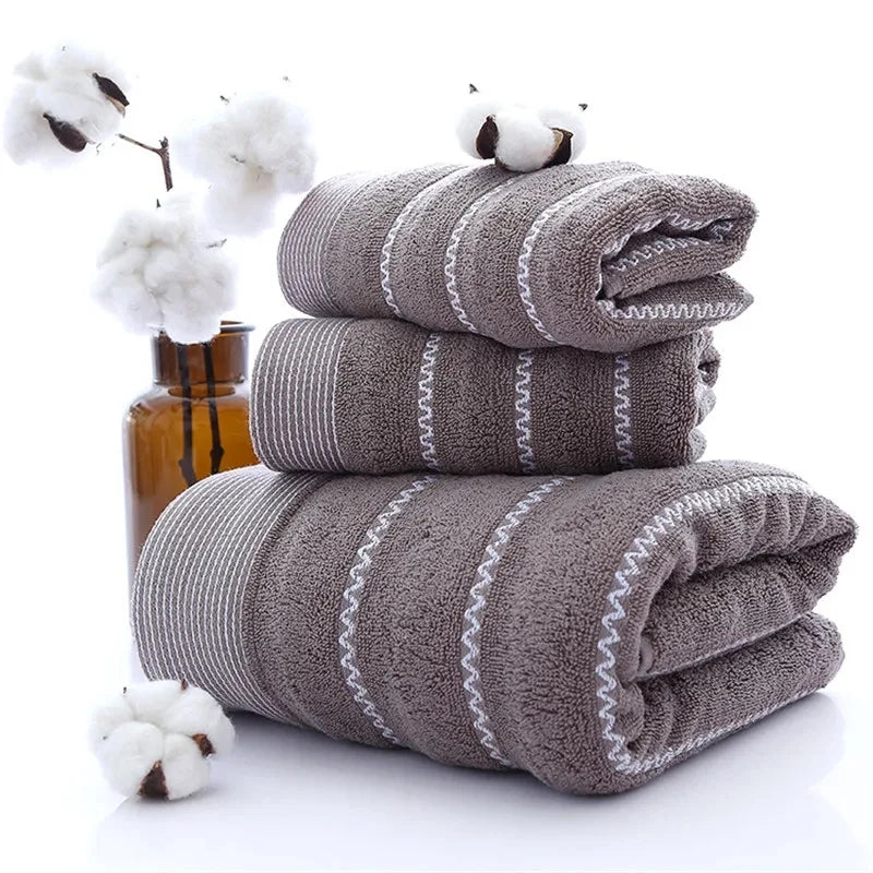 Wave Stripe Towel Set Milk White Hand/Face/Bath Washcloth 100%Cotton 70*140cm+35*75cm*2pcs Beach Toalla For Hotel Home Bathroom