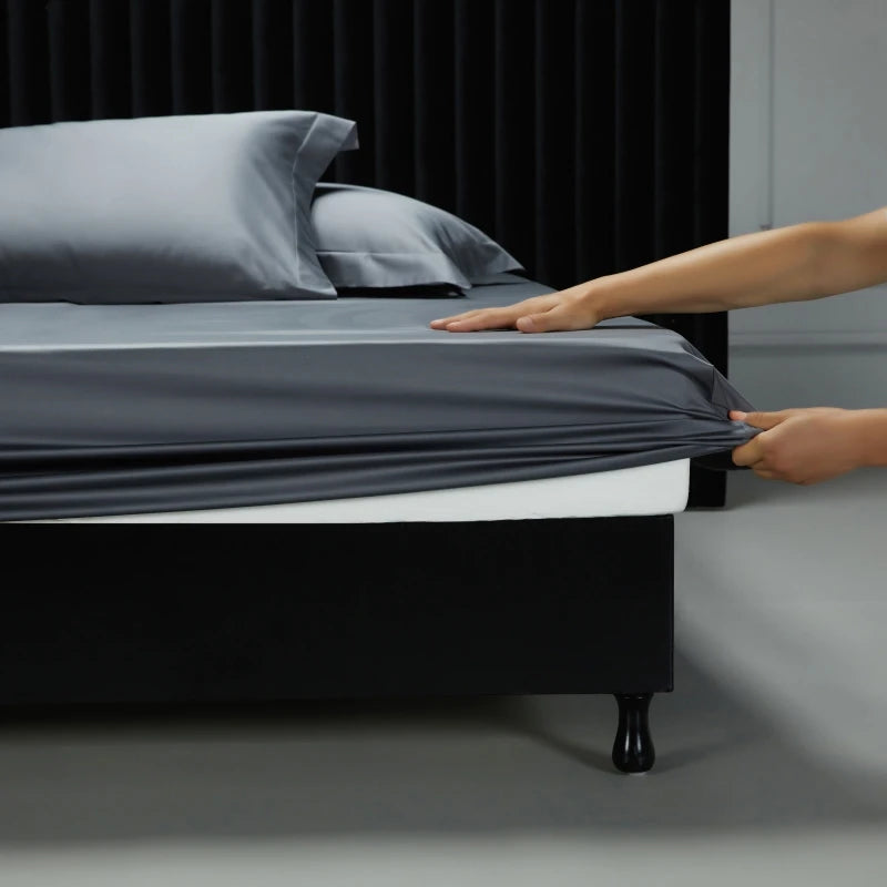 1000TC Egyptian Cotton Fitted Sheet Solid Color Bed Sheet Mattress Cover Elastic Band Fitted Sheet 160x200 180X200 Fit Sheet 1Pc