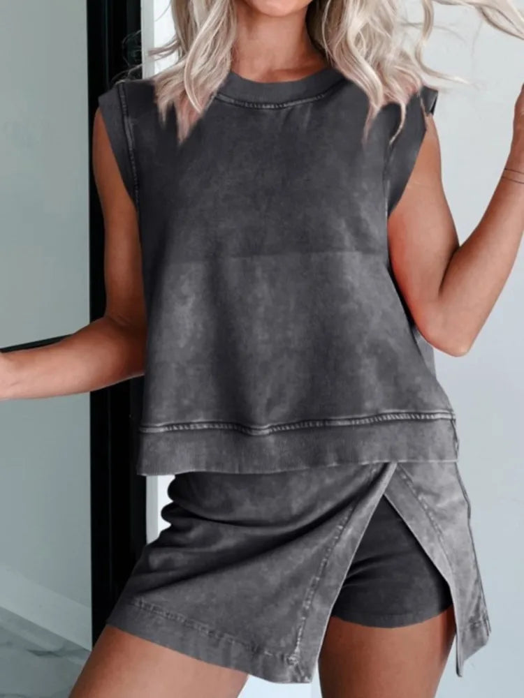 Fashion Casual Two Piece Outfits Woman New Summer Pure Cotton Short-sleeved T-shirt And Shorts Two-piece Set Solid Women's Suit
