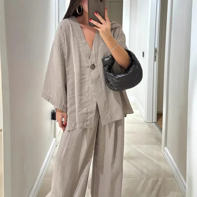Elegant 2 Piece Set Women Outfit 2025 Summer Casual half sleeve Tops New In Matching Trousers Pants Sets Female Clothing Suit