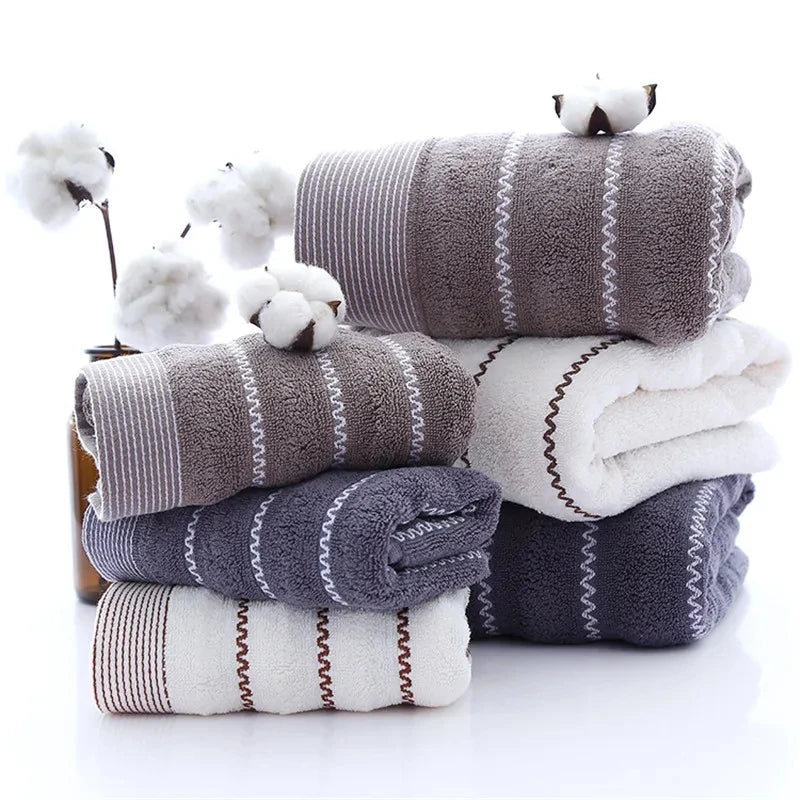 Wave Stripe Towel Set Milk White Hand/Face/Bath Washcloth 100%Cotton 70*140cm+35*75cm*2pcs Beach Toalla For Hotel Home Bathroom