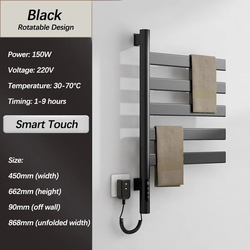 Bathroom Fast Drying Towel Radiator Smart Electric Heated Towel Rail Timing Electric Towel Rack Antibacterial Towel Warmers