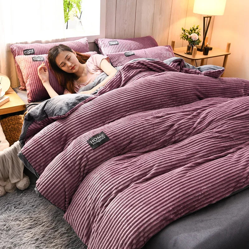 Winter Thick Velvet Duvet Cover Warmth Solid Color Bedding Set Double Quilt Cover Twin Queen King Comforter Cover 220*240cm