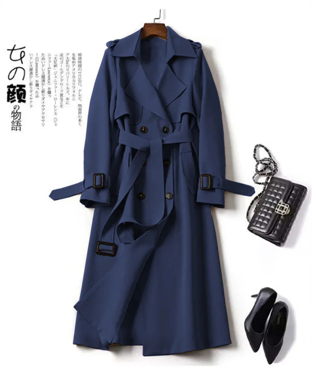 Elegant Women Fashion British Jackets Autumn Winter Widebreaker Streetwear Midi Coats Casual Office Lady Button Slim Chic Coat