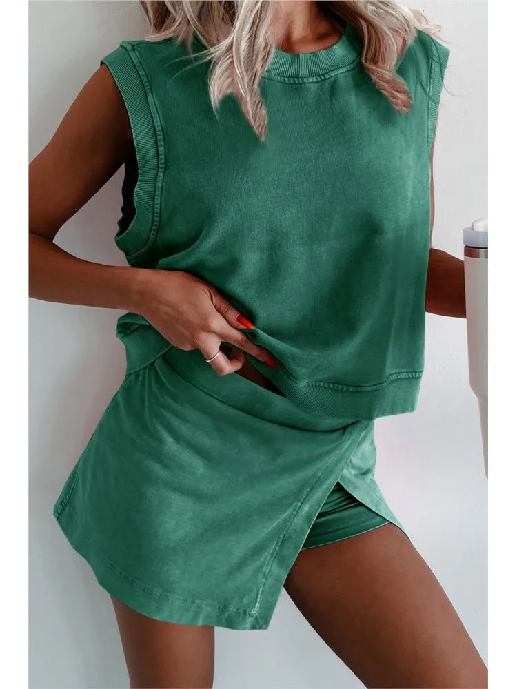 Fashion Casual Two Piece Outfits Woman New Summer Pure Cotton Short-sleeved T-shirt And Shorts Two-piece Set Solid Women's Suit