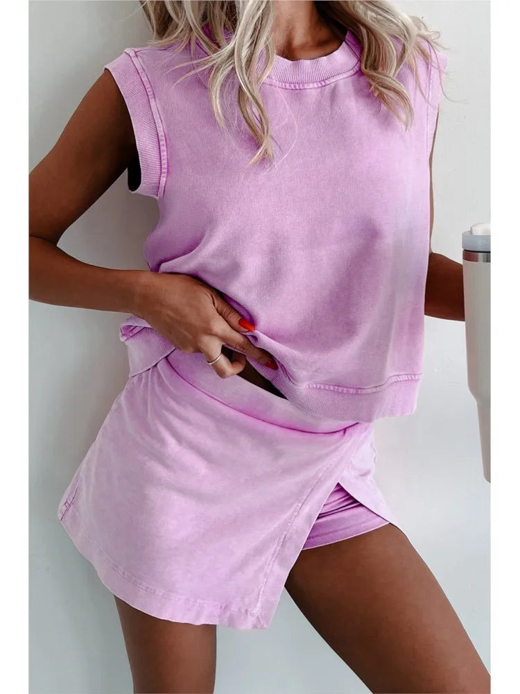 Fashion Casual Two Piece Outfits Woman New Summer Pure Cotton Short-sleeved T-shirt And Shorts Two-piece Set Solid Women's Suit