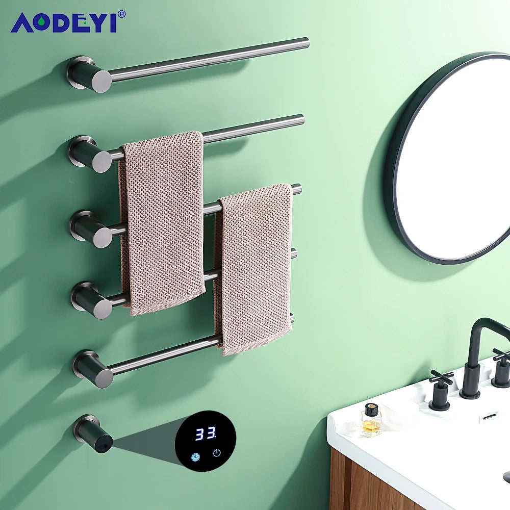 Bathroom Electric Heated Towel Rail Warmer Digital Display Temperature Time Control Smart Home Concealed Bar 304 Stainless Steel