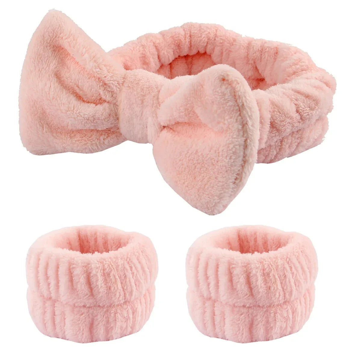 Bow Headband Wristband Set Towel Elastic Soft Washing Face Shower Make Up Yoga Sports Skincare Headband For Women Girls