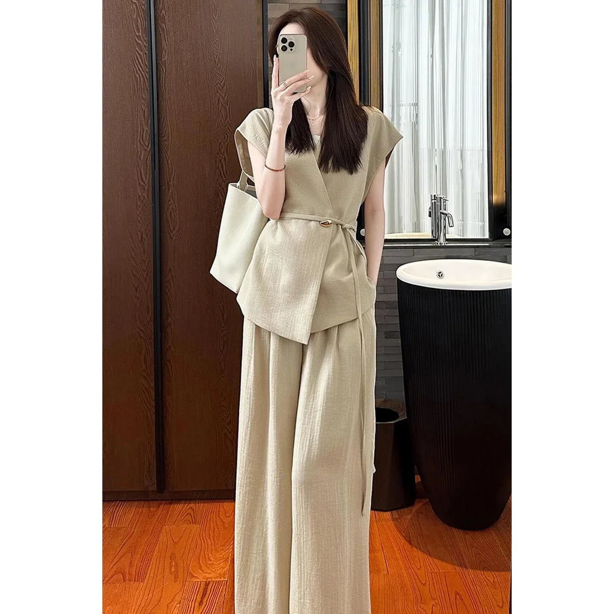 2025 Summer Outfit Set of Temperament High-end and Elegant Little Fragrant Style Khaki Vest Professional Suit Pants for Women