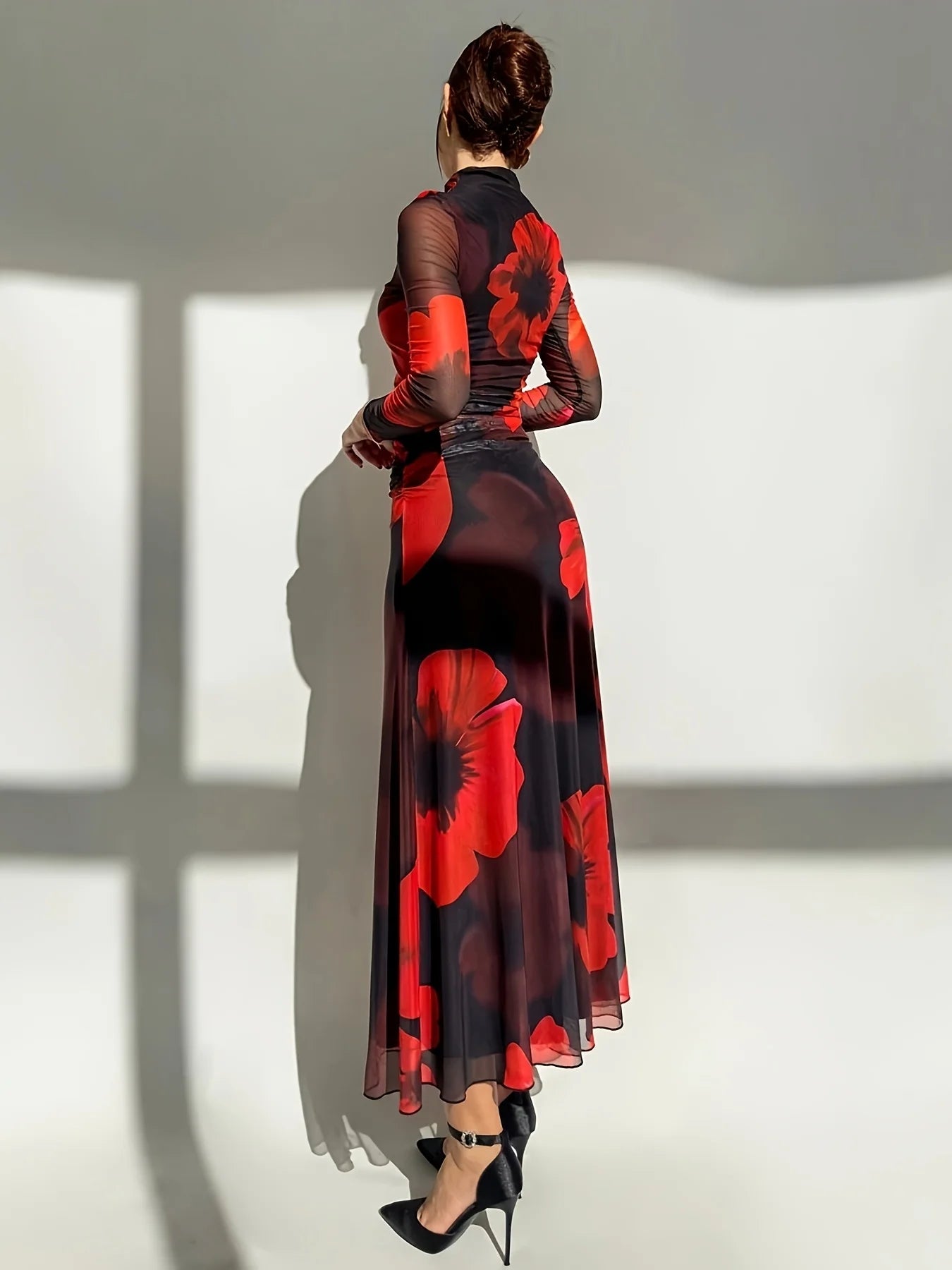 Elegant Dress Flower Print Women's Streetwear Fashion o-Neck Skinny Sexy Lady Dresses 2025 Summer New