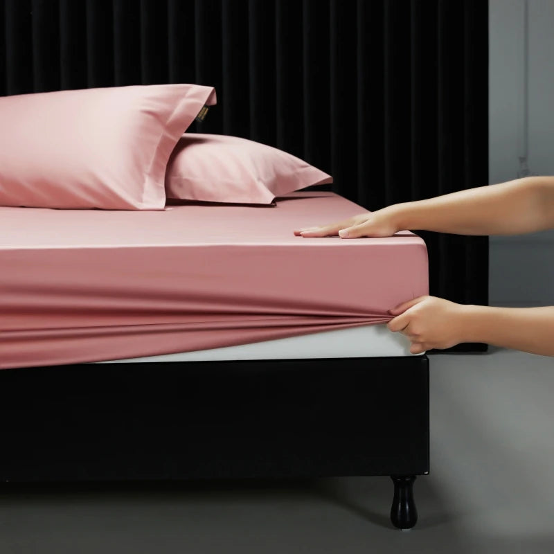 1000TC Egyptian Cotton Fitted Sheet Solid Color Bed Sheet Mattress Cover Elastic Band Fitted Sheet 160x200 180X200 Fit Sheet 1Pc