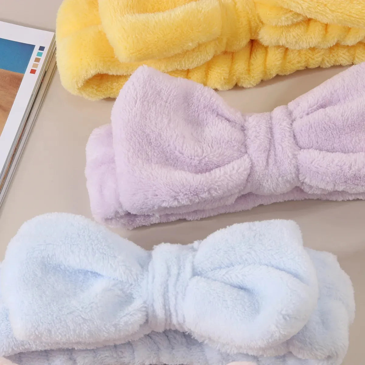 Bow Headband Wristband Set Towel Elastic Soft Washing Face Shower Make Up Yoga Sports Skincare Headband For Women Girls