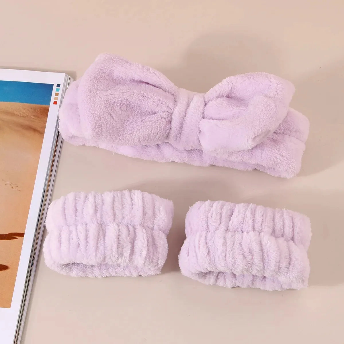 Bow Headband Wristband Set Towel Elastic Soft Washing Face Shower Make Up Yoga Sports Skincare Headband For Women Girls