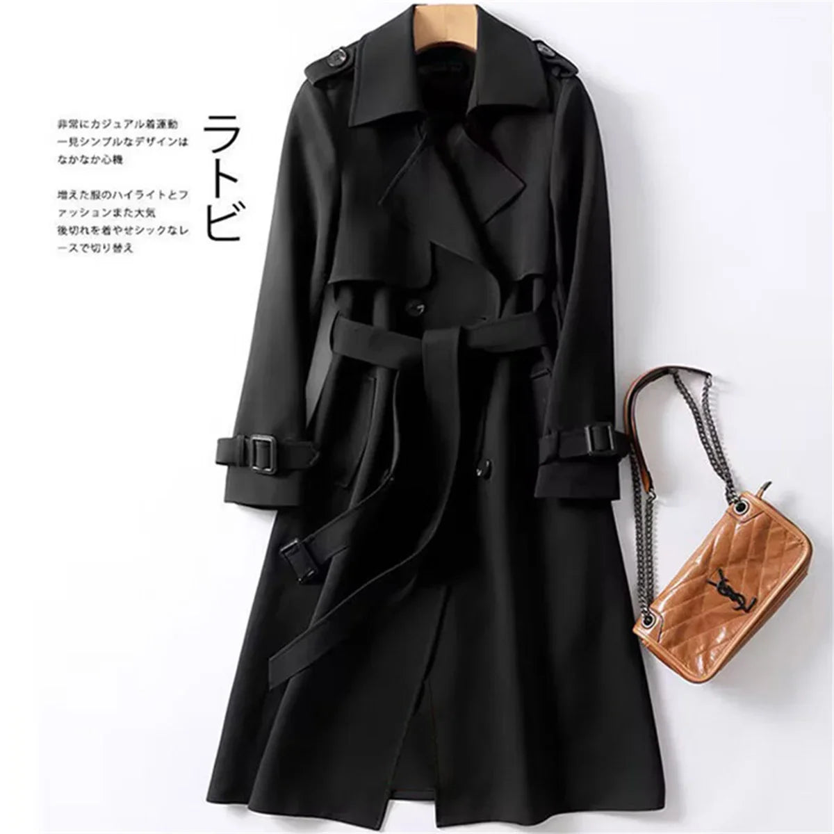 Elegant Women Fashion British Jackets Autumn Winter Widebreaker Streetwear Midi Coats Casual Office Lady Button Slim Chic Coat