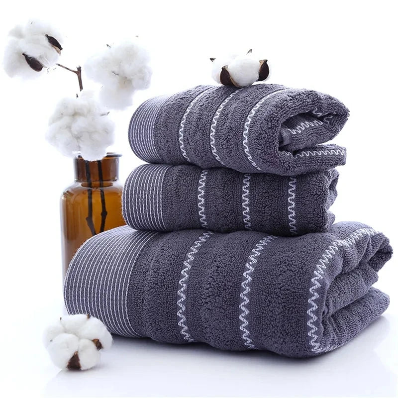 Wave Stripe Towel Set Milk White Hand/Face/Bath Washcloth 100%Cotton 70*140cm+35*75cm*2pcs Beach Toalla For Hotel Home Bathroom