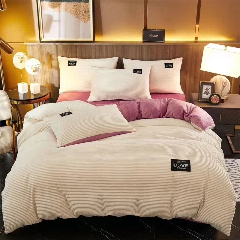 Winter Thick Velvet Duvet Cover Warmth Solid Color Bedding Set Double Quilt Cover Twin Queen King Comforter Cover 220*240cm