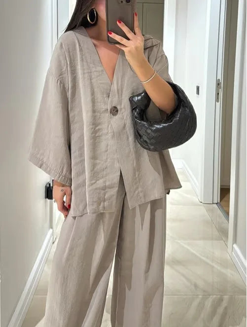Elegant 2 Piece Set Women Outfit 2025 Summer Casual half sleeve Tops New In Matching Trousers Pants Sets Female Clothing Suit