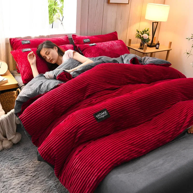 Winter Thick Velvet Duvet Cover Warmth Solid Color Bedding Set Double Quilt Cover Twin Queen King Comforter Cover 220*240cm