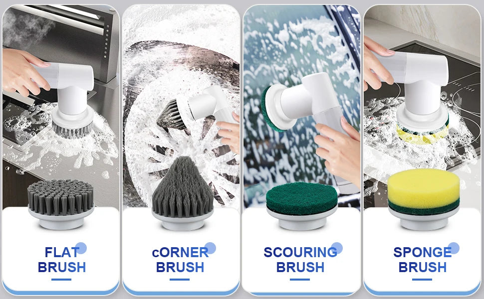 New Electric Spin Scrubber Cordless Cleaning Brush with 2 Rotating Speeds & 6 Replaceable Heads for Bathroom,Kitchen,Wall,Ove