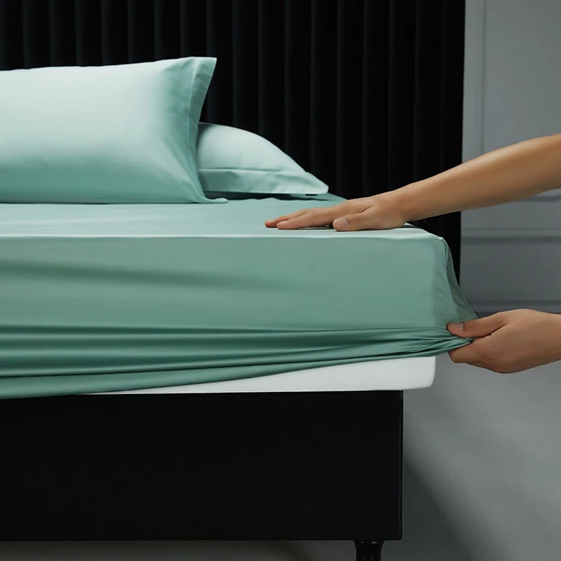1000TC Egyptian Cotton Fitted Sheet Solid Color Bed Sheet Mattress Cover Elastic Band Fitted Sheet 160x200 180X200 Fit Sheet 1Pc