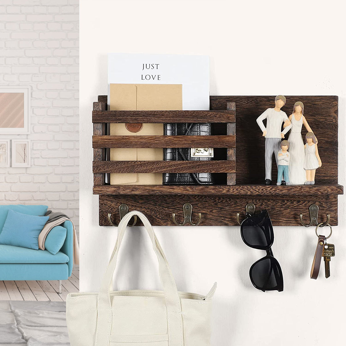 Key Holder for Wall with Shelf Rustic Mail Organizer Wall Mount Wooden Entryway Hanging Mail Organizer Home Storage Holder Racks