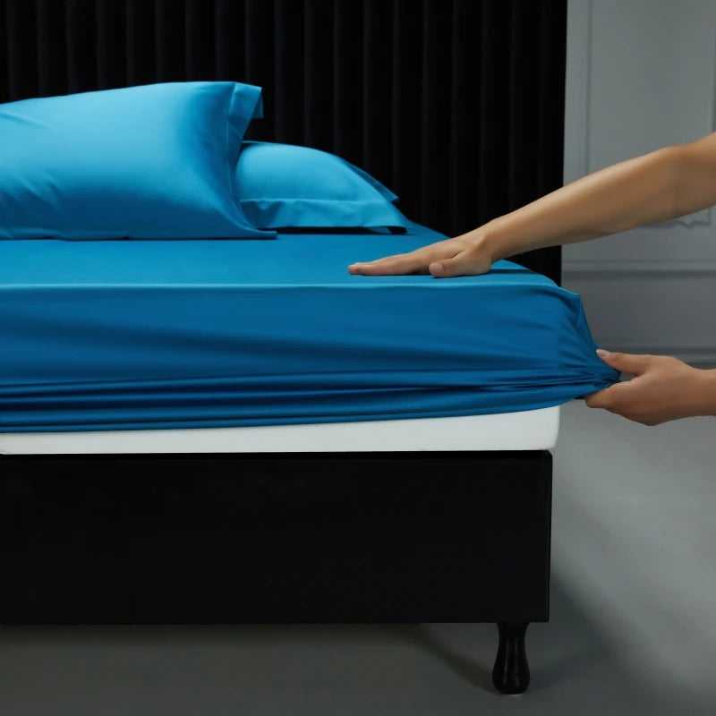 1000TC Egyptian Cotton Fitted Sheet Solid Color Bed Sheet Mattress Cover Elastic Band Fitted Sheet 160x200 180X200 Fit Sheet 1Pc