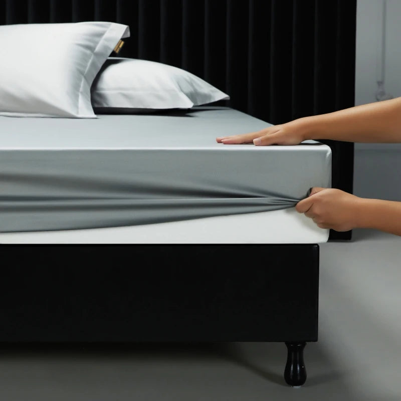 1000TC Egyptian Cotton Fitted Sheet Solid Color Bed Sheet Mattress Cover Elastic Band Fitted Sheet 160x200 180X200 Fit Sheet 1Pc