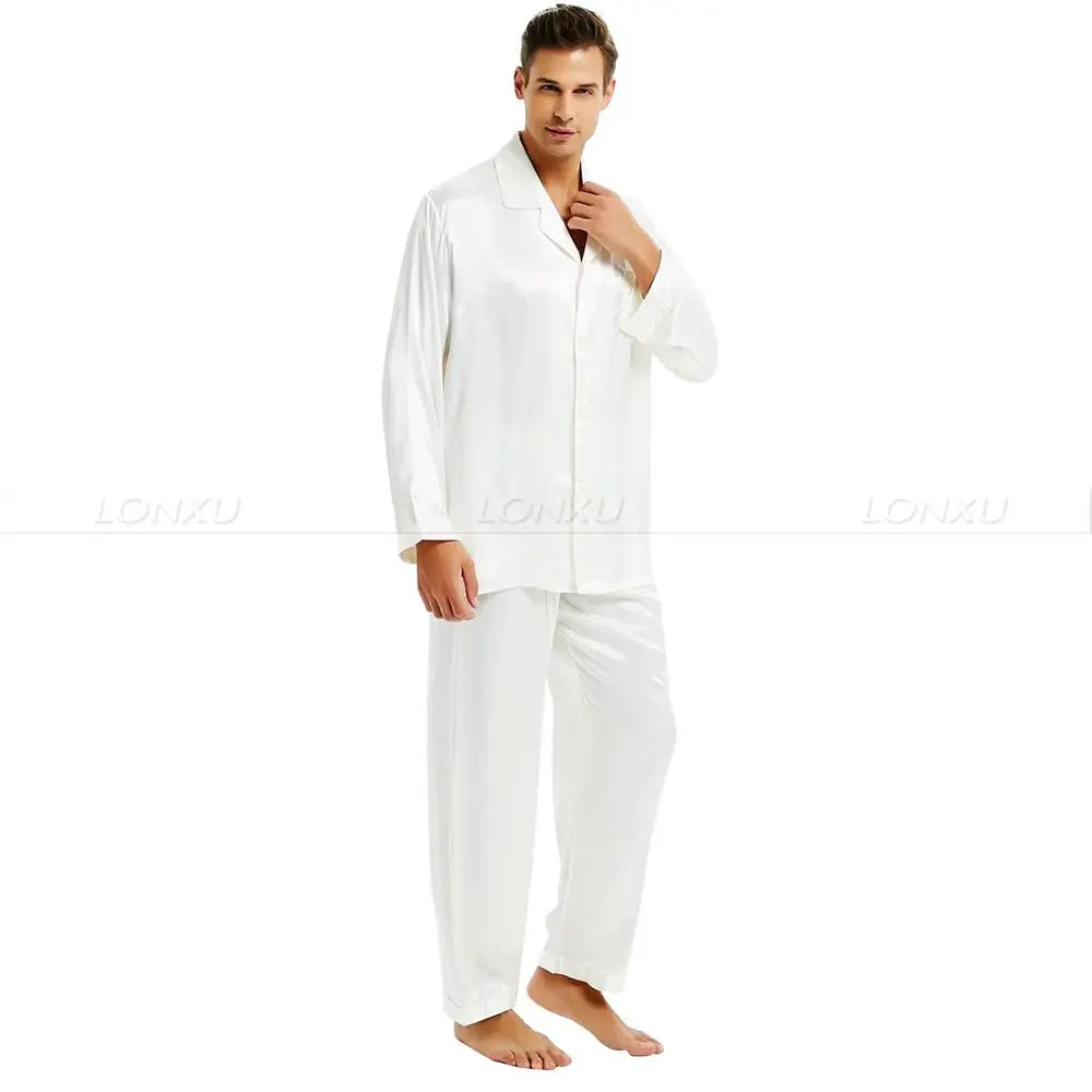 Mens Silk Satin Pajamas Set Pajama Pyjamas Set PJS Set Sleepwear Loungewear S,M,L,XL,2XL,3XL,4XL__Perfect Gifts