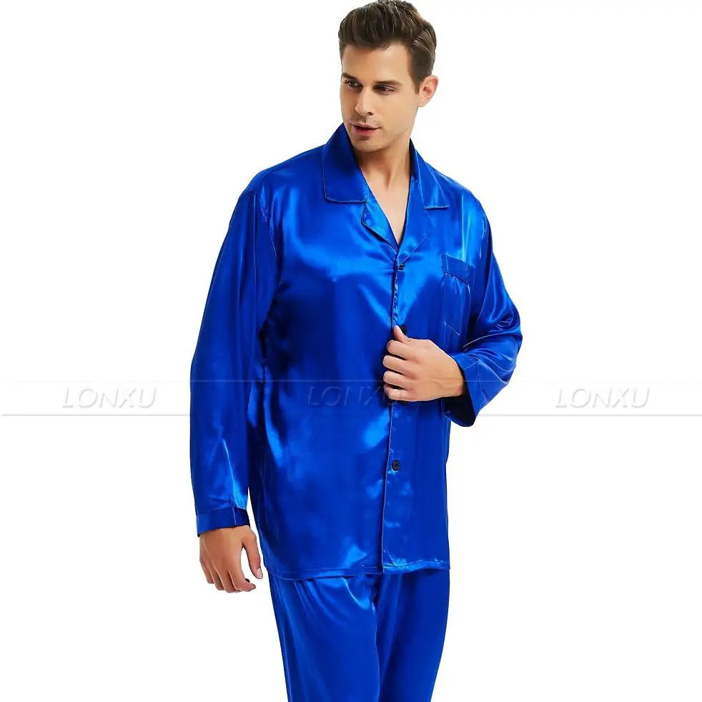 Mens Silk Satin Pajamas Set Pajama Pyjamas Set PJS Set Sleepwear Loungewear S,M,L,XL,2XL,3XL,4XL__Perfect Gifts