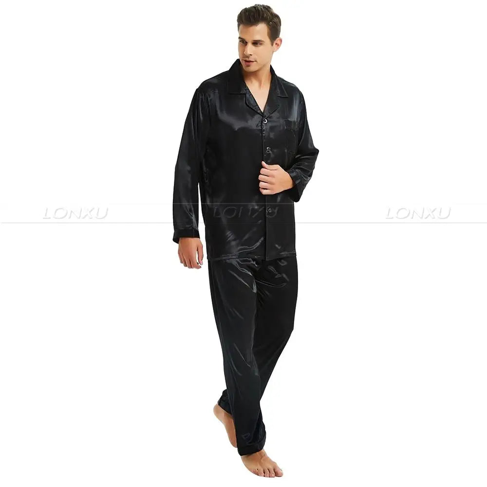 Mens Silk Satin Pajamas Set Pajama Pyjamas Set PJS Set Sleepwear Loungewear S,M,L,XL,2XL,3XL,4XL__Perfect Gifts
