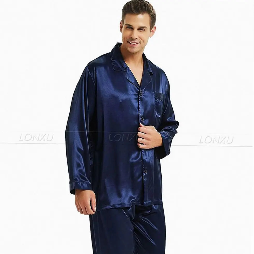 Mens Silk Satin Pajamas Set Pajama Pyjamas Set PJS Set Sleepwear Loungewear S,M,L,XL,2XL,3XL,4XL__Perfect Gifts