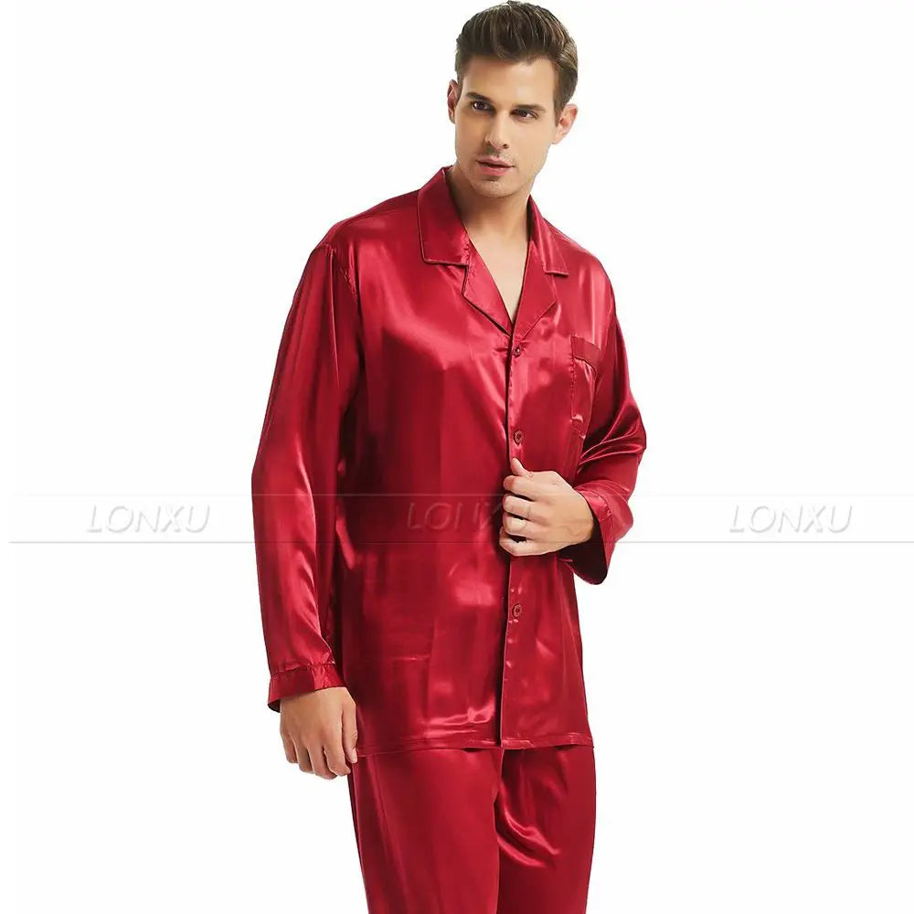 Mens Silk Satin Pajamas Set Pajama Pyjamas Set PJS Set Sleepwear Loungewear S,M,L,XL,2XL,3XL,4XL__Perfect Gifts