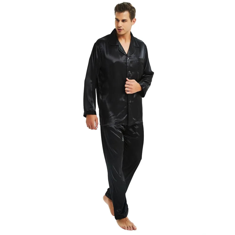 Mens Silk Satin Pajamas Set Pajama Pyjamas Set PJS Set Sleepwear Loungewear S,M,L,XL,2XL,3XL,4XL__Perfect Gifts